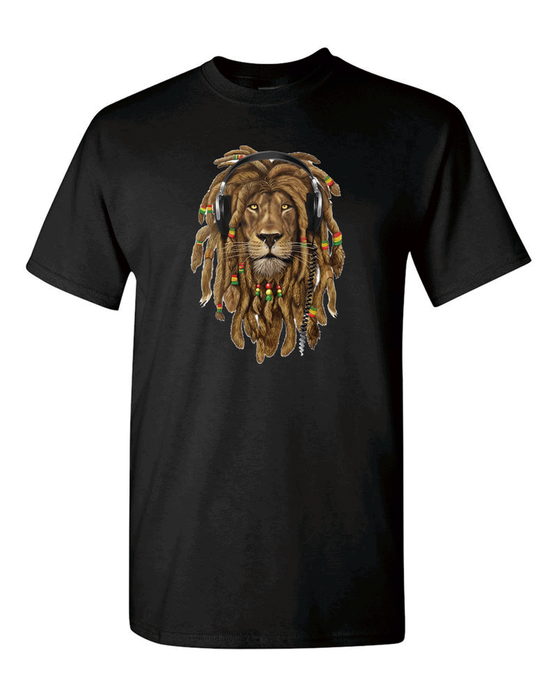 Rasta Lion With Headphone T-shirt Music T-shirt - Fivestartees