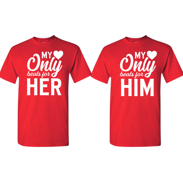 My Heart only beats for her/him Couple Matching T-shirt Valentine's Day T-shirt - Fivestartees