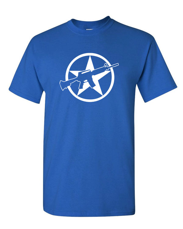 America Gun Tees Star Men's T-Shirt Rifle Flag USA Warrior Military Style Tee - Fivestartees