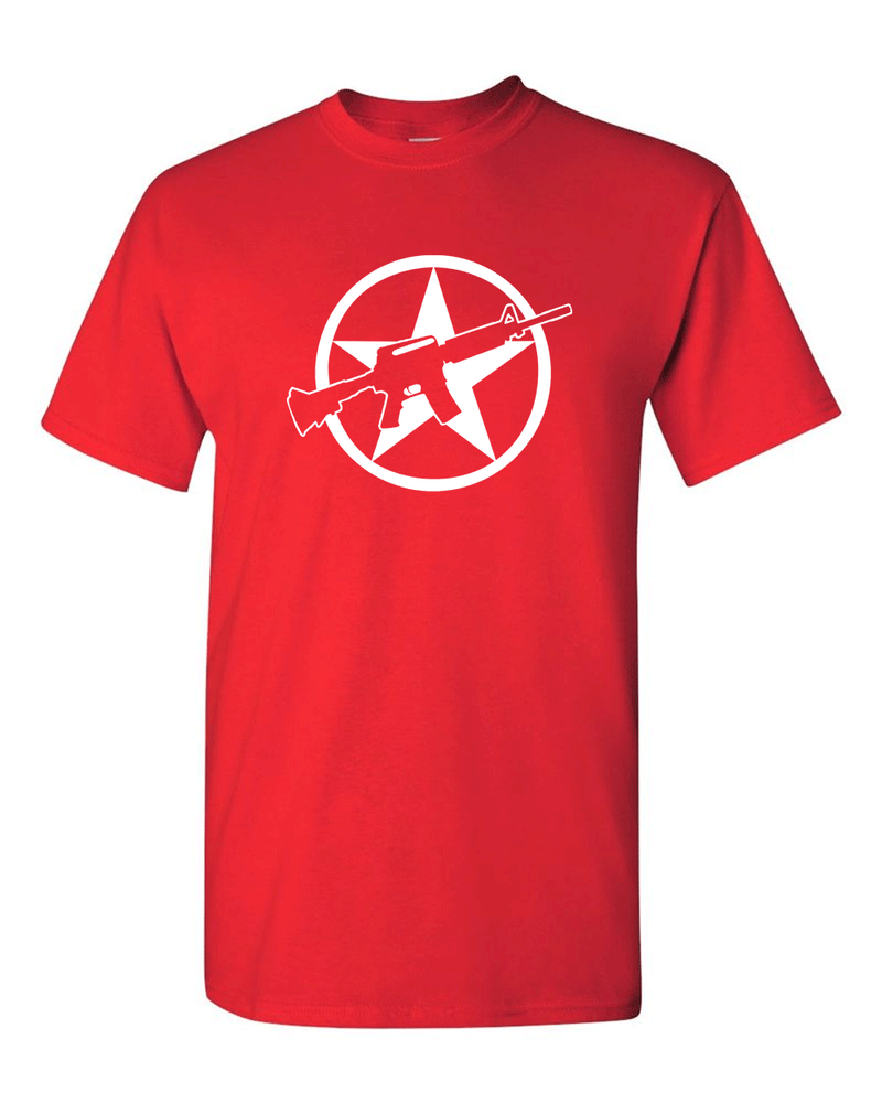 America Gun Tees Star Men's T-Shirt Rifle Flag USA Warrior Military Style Tee - Fivestartees