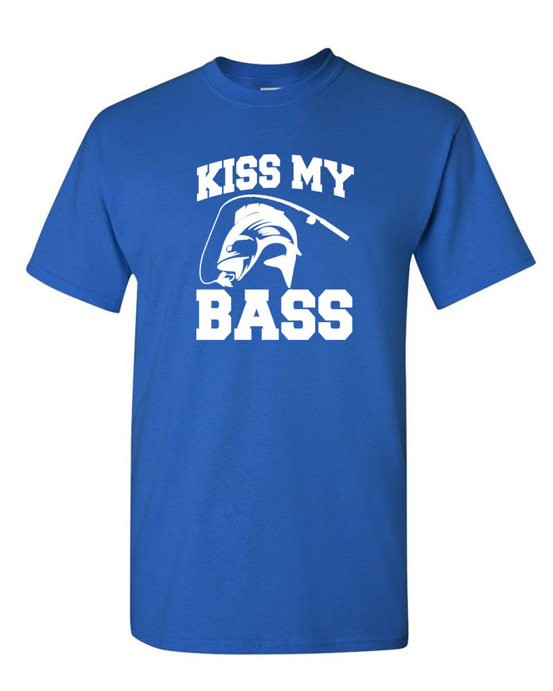 Kiss My Bass, Funny Fishing T-Shirt, S / Blue