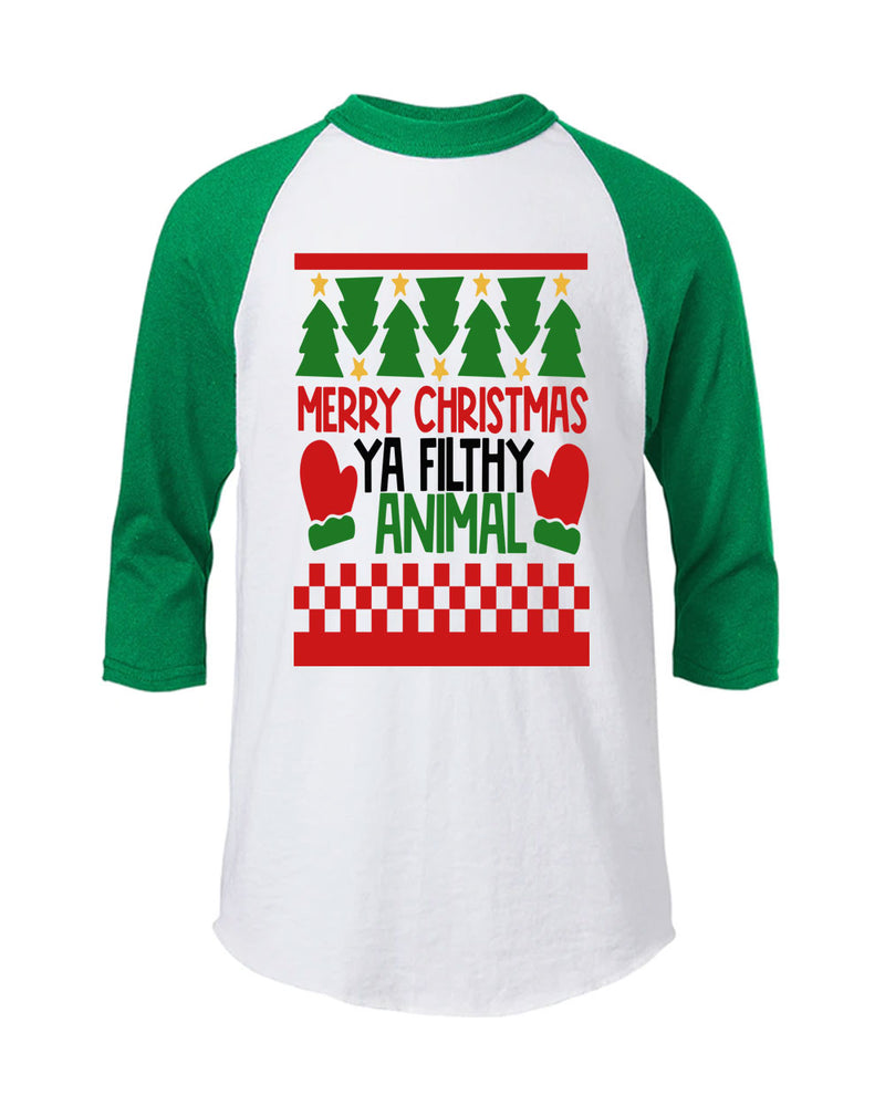 Merry Christmas Ya Filthy Animal Raglan T-shirt Christmas T-shirt - Fivestartees